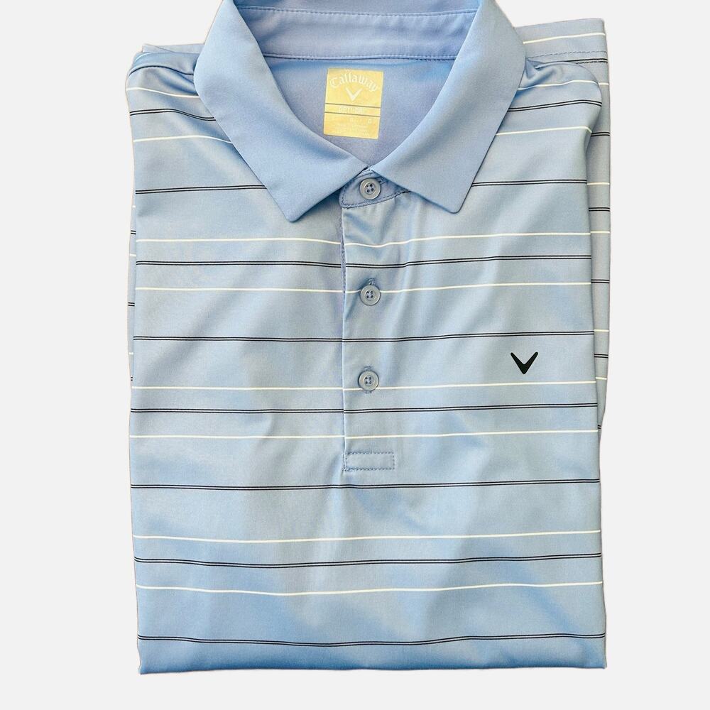 Callaway Opti-Dri Men's Golf Short Sleeve Blue Striped Shirt Large